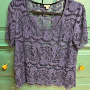 Fossil Floral Lace Blouse in Navy Blue. Size S.